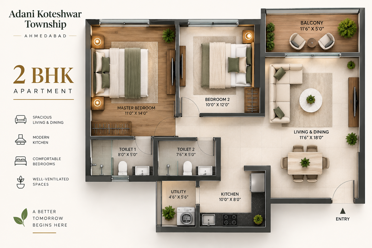 Adani Koteshwar Township 2 BHK Floor Plan