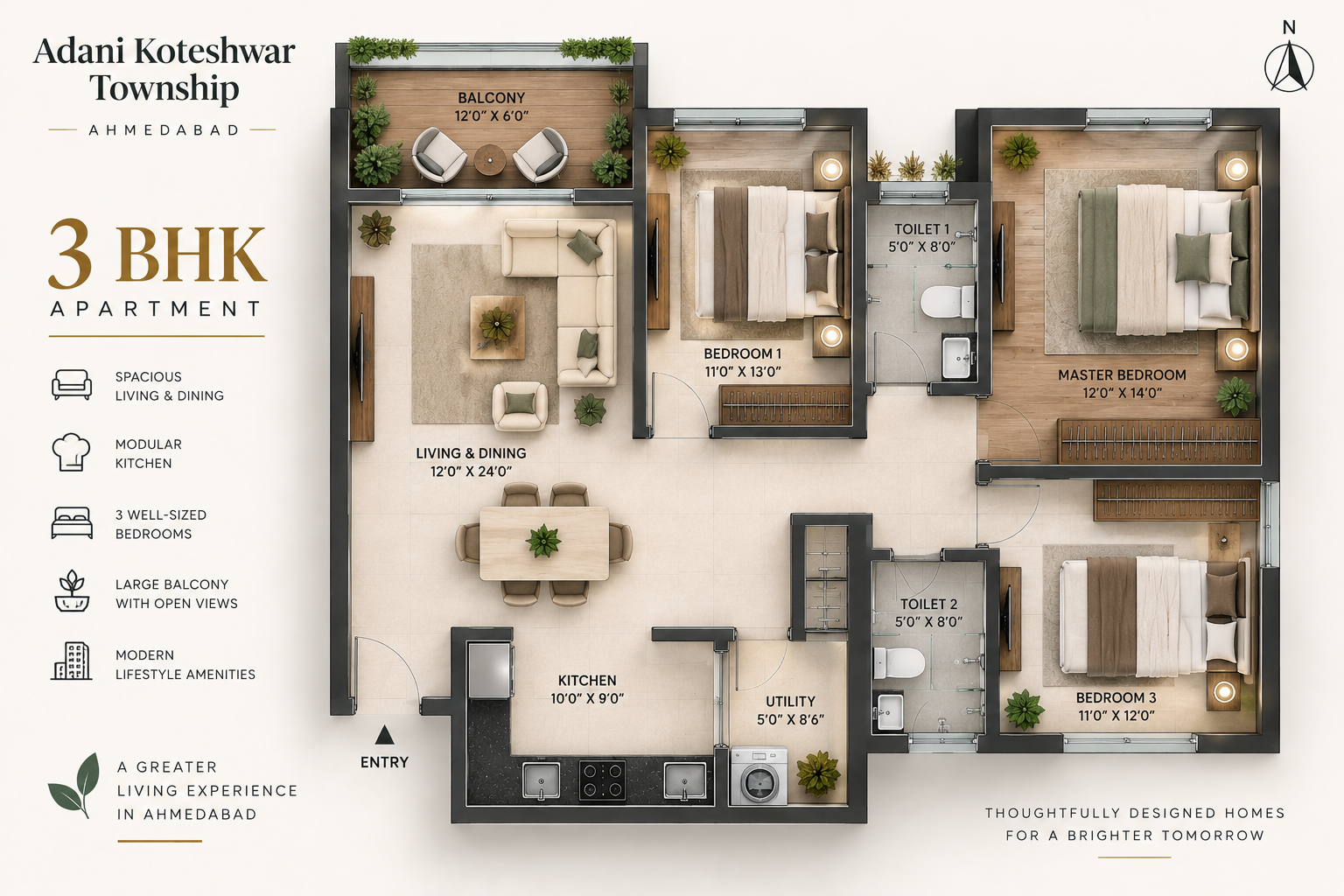 Adani Koteshwar Township 3 BHK Floor Plan