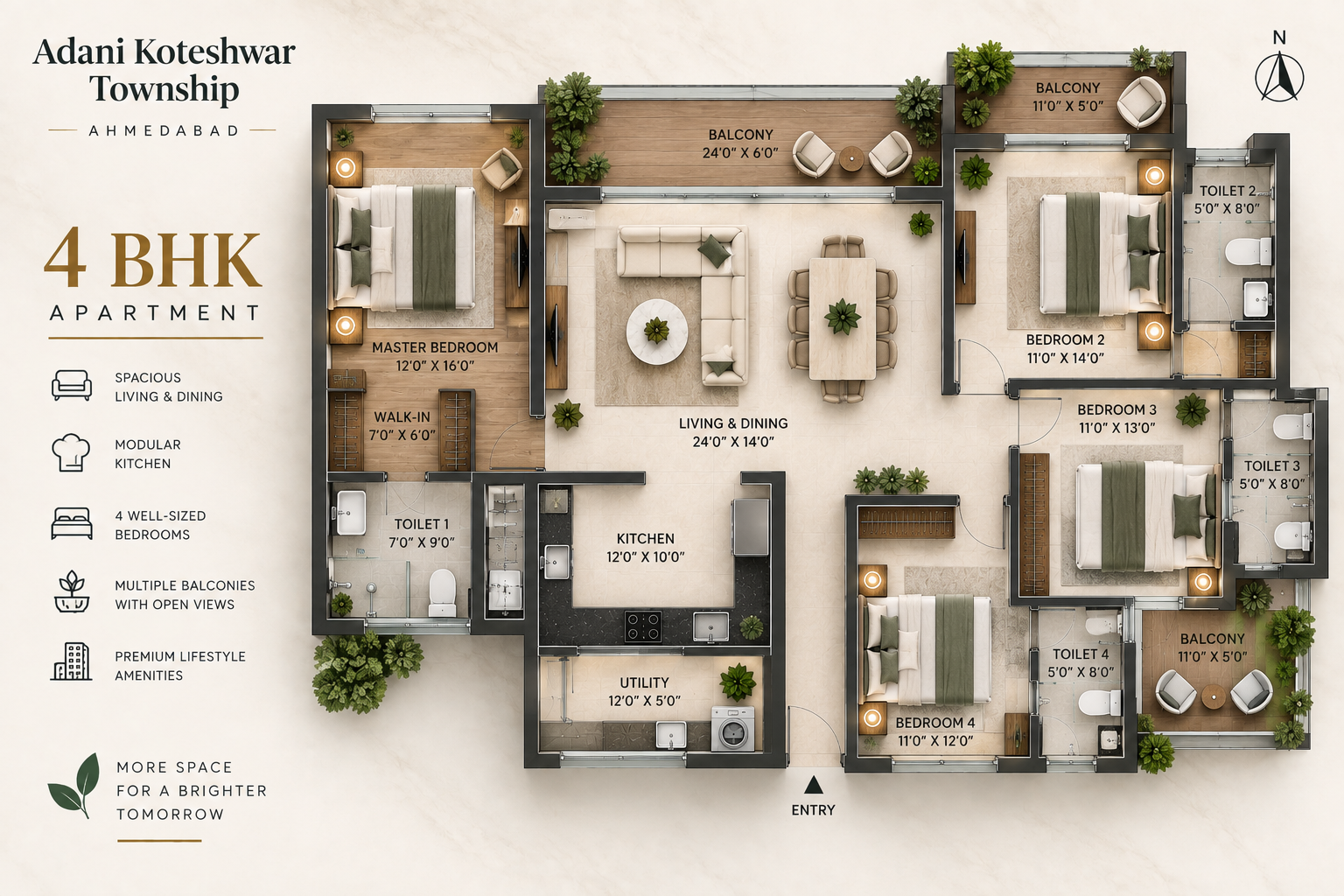 Adani Koteshwar Township 4 BHK Floor Plan